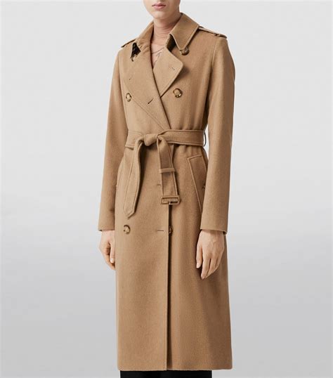 burberry women's trench belted long wool cashmere|kensington trench coat burberry.